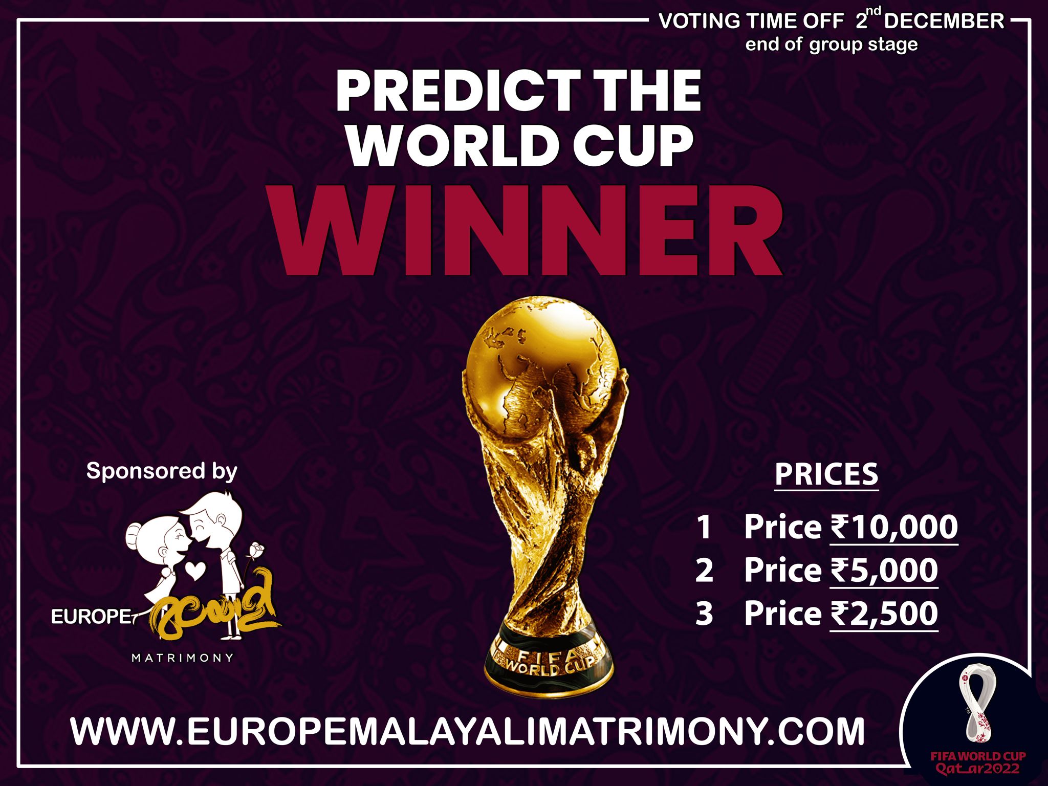 Play Europe Malayali Matrimony World Cup 2022 score predictor